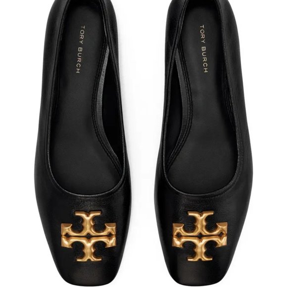 ❤️NIB Tory Burch Eleanor Ballet Flat BLACK Gold US 8 8.5 9 AUTHENTIC - Picture 4 of 16
